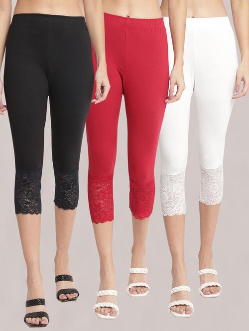 pack of 3 solid lace detailed capris - 20148513 - Very Small Image - 1