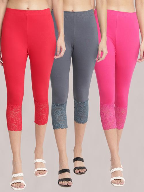 pack of 3 solid lace detailed capris - 20148545 - Very Small Image - 1