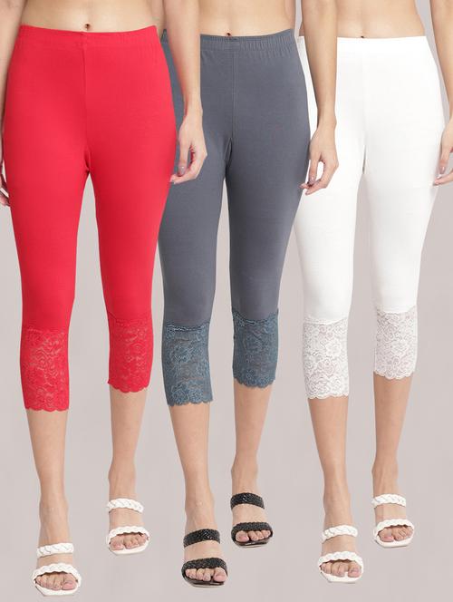 pack of 3 solid lace detailed capris - 20148550 - Very Small Image - 1