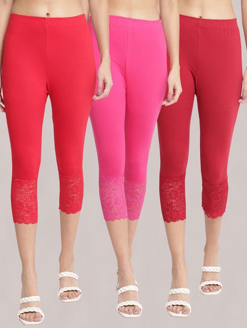 pack of 3 solid lace detailed capris - 20148552 - Very Small Image - 1