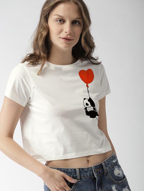 round neck printed crop t-shirt - 20149385 - Very Small Image - 1