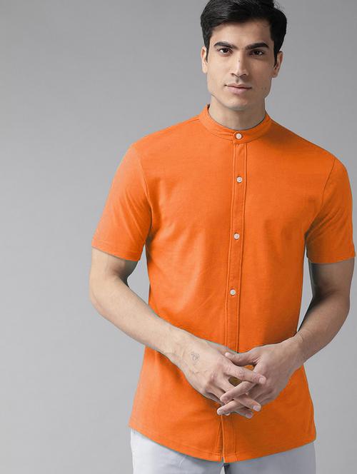 orange solid mandarin neck regular fit t-shirt - 20149969 - Very Small Image - 1