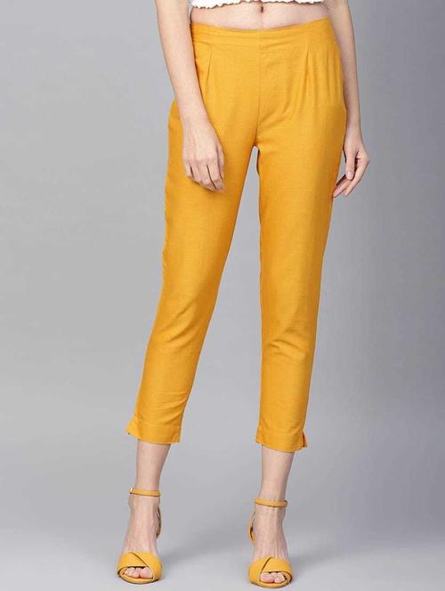 yellow solid crop pant trouser - 20150264 - Very Small Image - 1