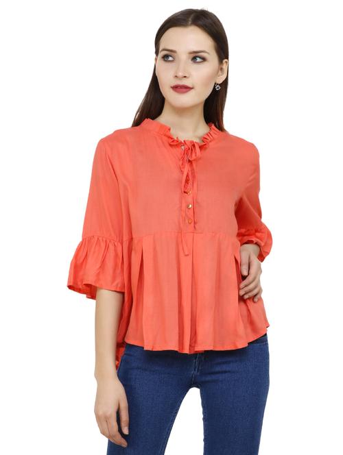 orange solid bell sleeves peplum top - 20150280 - Very Small Image - 1