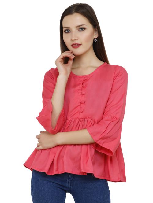 pink solid bell sleeves peplum top - 20150282 - Very Small Image - 1