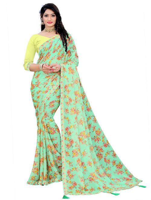 women's floral green colored saree with blouse - 20150393 - Very Small Image - 1