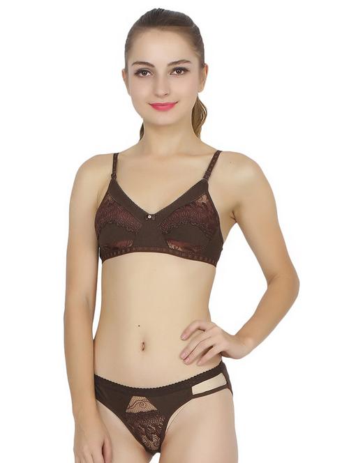 brown solid bra and panty set - 20150485 - Very Small Image - 1