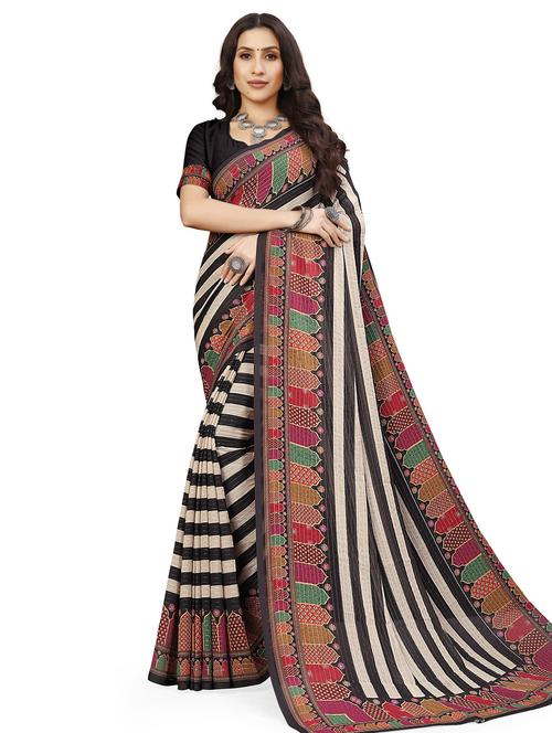 striped printed saree with blouse - 20151692 - Very Small Image - 1