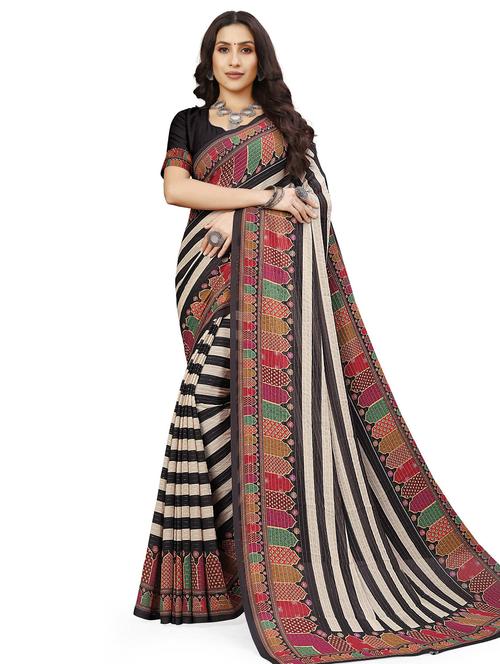 stripes printed saree with blouse - 20151757 - Very Small Image - 1