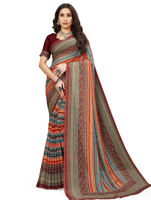 stripes printed saree with blouse - 20151761 - Very Small Image - 1