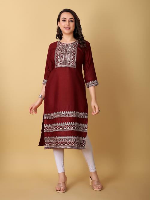 round neck embroidered straight kurta - 20152855 - Very Small Image - 1