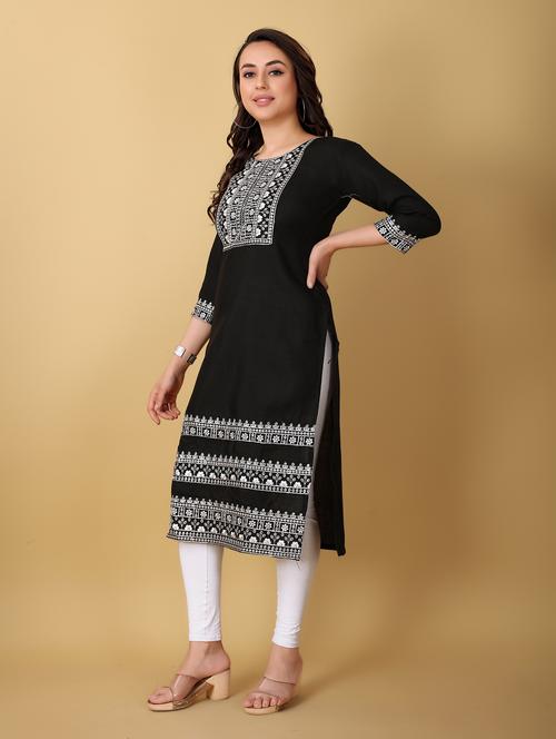 round neck embroidered straight kurta - 20152858 - Very Small Image - 1