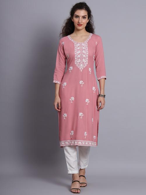 round neck embroidered straight kurta - 20152919 - Very Small Image - 1
