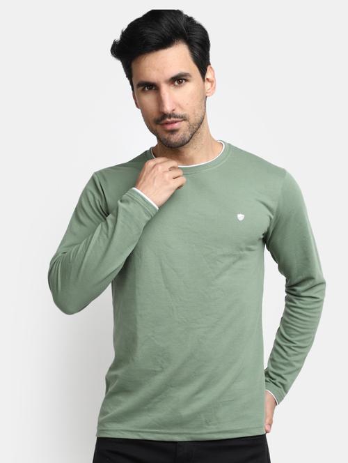 round neck self design regular t-shirt - 20153172 - Very Small Image - 1