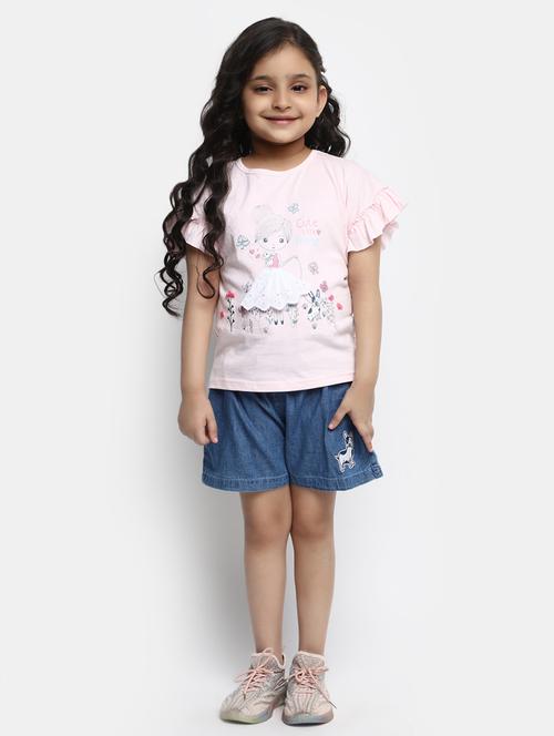 girls printed top & shorts twin set - 20153402 - Very Small Image - 1