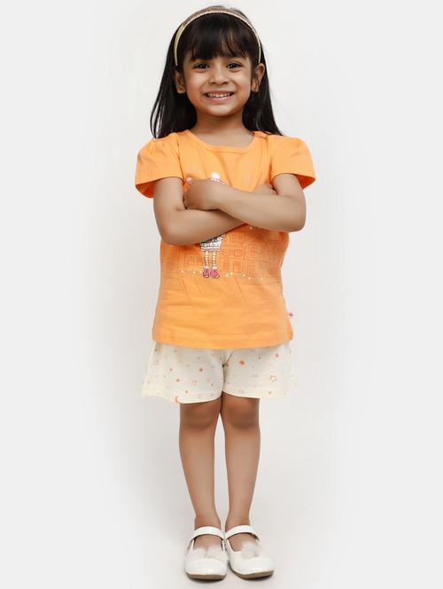 orange short sleeves printed shorts twin set - 20153525 - Very Small Image - 1