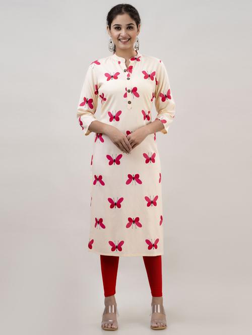 pink printed mandarin neck straight kurta - 20154913 - Very Small Image - 1