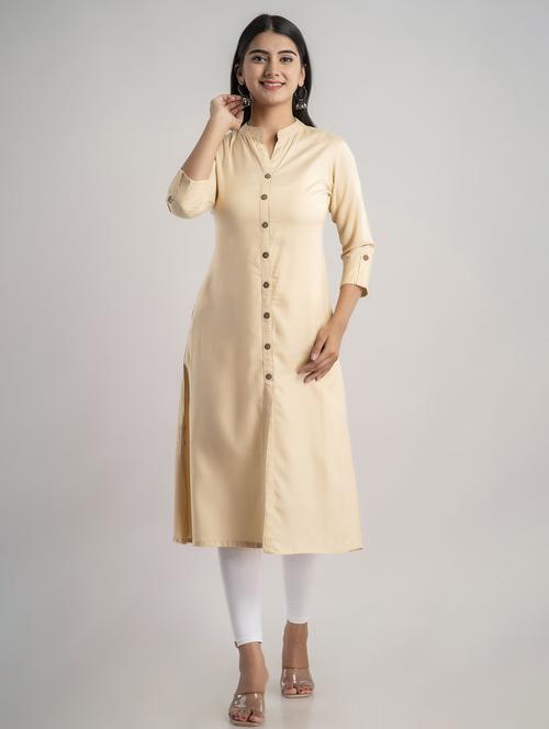 mandarin neck solid a line kurta - 20154960 - Very Small Image - 1