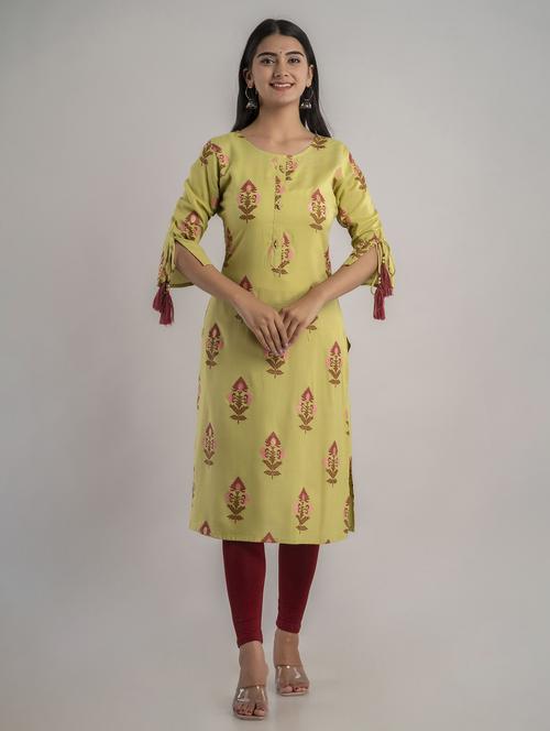round neck printed straight kurta - 20154993 - Very Small Image - 1