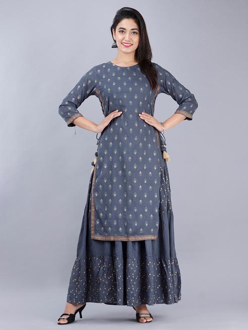 round neck printed flared kurta - 20154999 - Very Small Image - 1