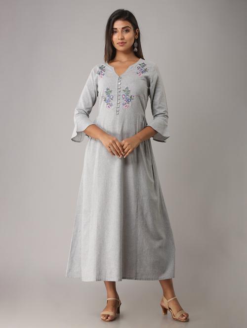 v neck embroidered flared kurta - 20155018 - Very Small Image - 1