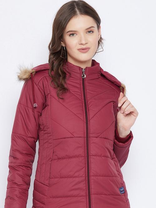 red hooded solids parka jacket - 20155549 - Very Small Image - 1