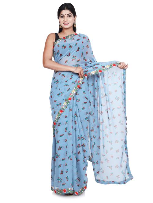 self design georgette woven saree with blouse - 20155647 - Very Small Image - 1