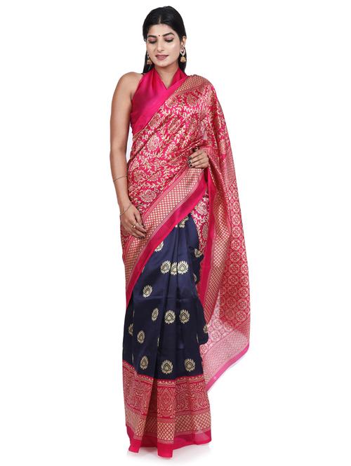 pink self design woven saree with blouse - 20155672 - Very Small Image - 1