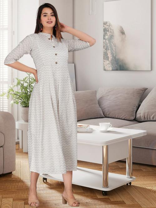 mandarin neck printed a line kurta - 20155769 - Very Small Image - 1