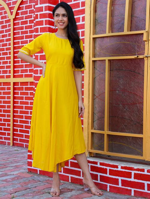 round neck solid a-line kurta - 20155778 - Very Small Image - 1