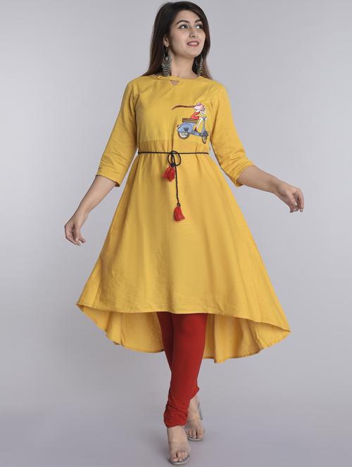 round neck printed high-low kurta - 20155782 - Very Small Image - 1