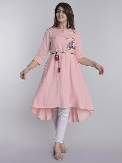 round neck printed high-low kurta - 20155783 - Very Small Image - 1