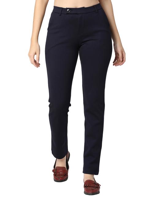 women mid-rise navy blue solid chinos trouser - 20155961 - Very Small Image - 1