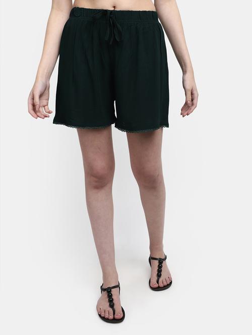 green solid regular fit mid rise short - 20155990 - Very Small Image - 1