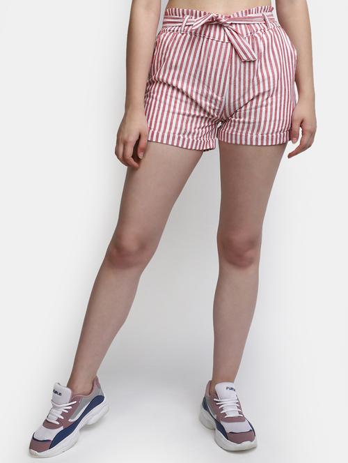 red striped regular fit mid rise short - 20156008 - Very Small Image - 1