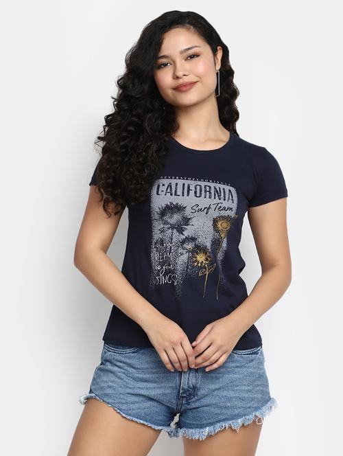 women's front print round neck t-shirt - 20156092 - Very Small Image - 1
