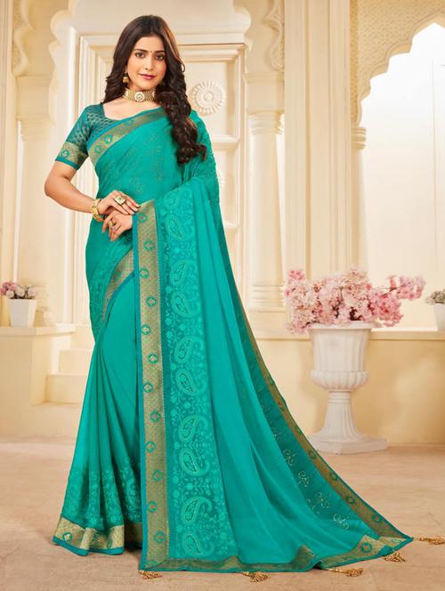 sky blue embroidered half and half saree with blouse - 20156487 - Very Small Image - 1