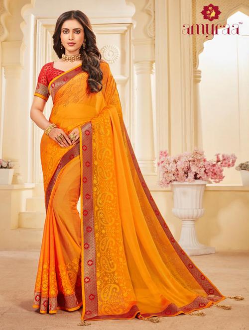 yellow embroidered half and half saree with blouse - 20156488 - Very Small Image - 1