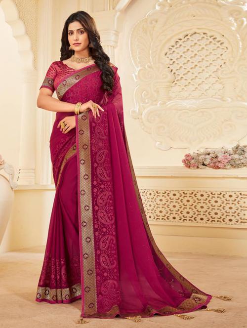 purple embroidered half and half saree - 20156491 - Very Small Image - 1