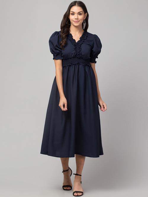 solid fit & flared midi dress - 20156605 - Very Small Image - 1