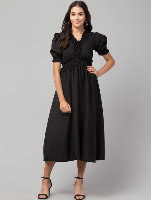 black crepe fit & flare dress - 20156606 - Very Small Image - 1