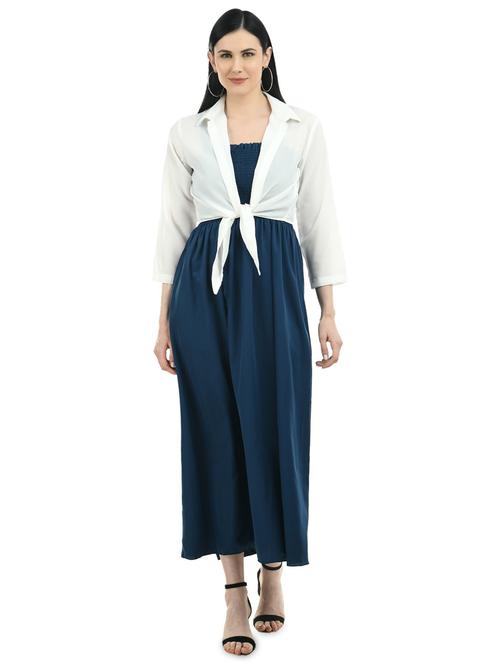 blue solid shoulder strap fit & flare maxi dress - 20156613 - Very Small Image - 1