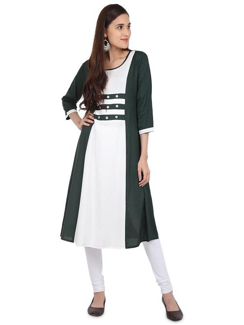round neck color blocked straight kurti - 20156728 - Very Small Image - 1