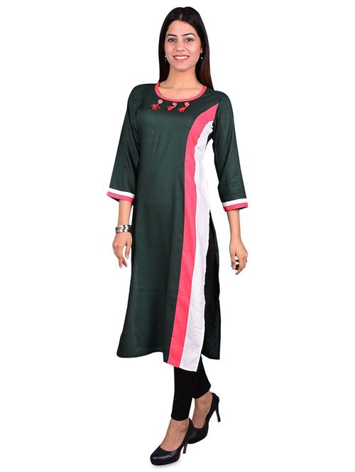 round neck color blocked straight kurti - 20156746 - Very Small Image - 1