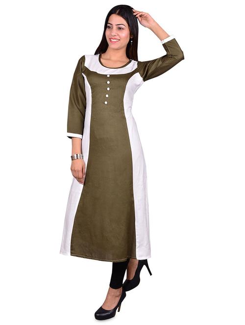 round neck color blocked a line kurti - 20156748 - Very Small Image - 1