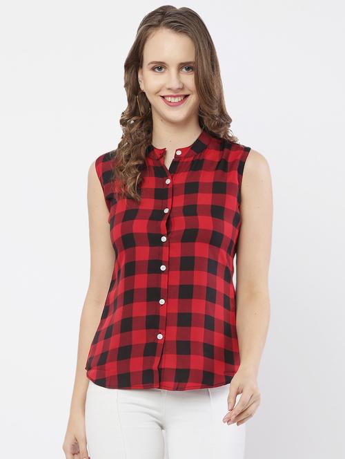 red & black checkered sleeveless regular fit shirt - 20156796 - Very Small Image - 1