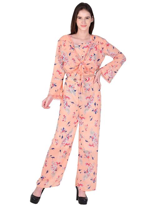 orange floral print bell sleeves full length jumpsuit - 20157921 - Very Small Image - 1