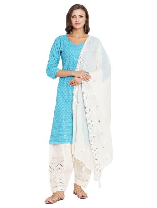 blue notch neck embroidered kurta salwar set - 20158284 - Very Small Image - 1