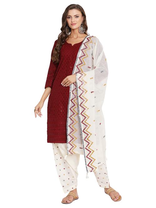 maroon notch neck embroidered kurta salwar set - 20158300 - Very Small Image - 1