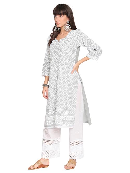 grey notch neck embroidered kurta pant set - 20158312 - Very Small Image - 1